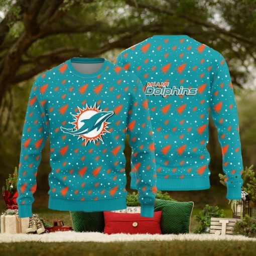 Miami Dolphins Christmas Pine Tree Patterns Pattern Knitted Ugly Christmas Sweater AOP Gift For Men And Women