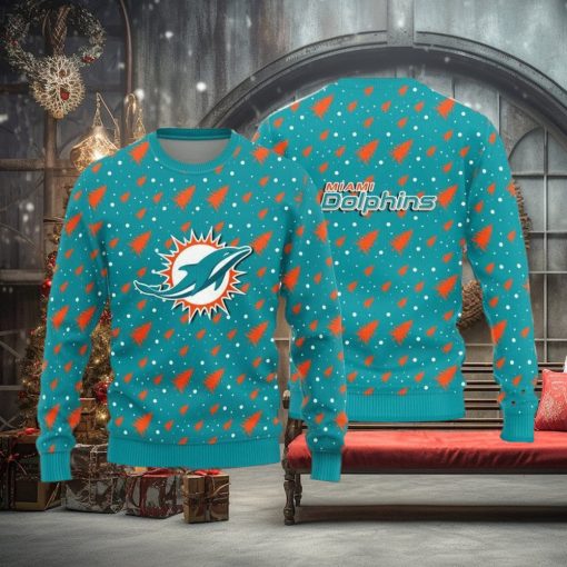 Miami Dolphins Christmas Pine Tree Patterns Pattern Knitted Ugly Christmas Sweater AOP Gift For Men And Women