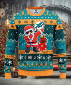 Miami Dolphins Dabbing Santa Claus Ugly Christmas Sweater