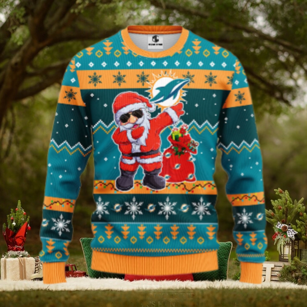 Miami Dolphins Dabbing Santa Claus Ugly Christmas Sweater Miami Dolphins Dabbing Santa Claus Ugly Christmas Sweater
