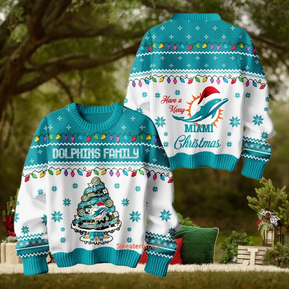 Miami Dolphins Family Have A Merry Christmas Ugly Sweater Miami Dolphins Family Have A Merry Christmas Ugly Sweater
