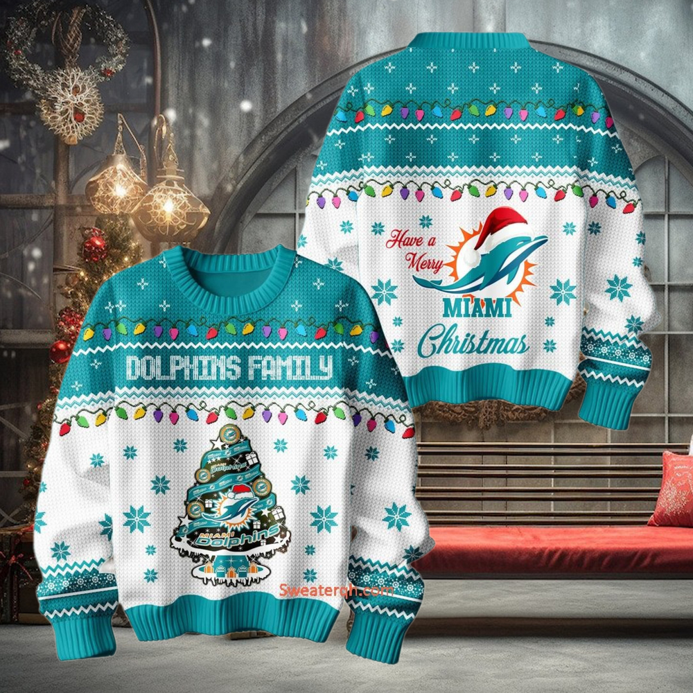 Miami Dolphins Family Have A Merry Christmas Ugly Sweater Miami Dolphins Family Have A Merry Christmas Ugly Sweater