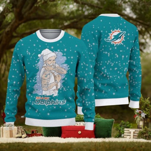 Miami Dolphins Fans Santa Claus Tattoo Ugly Christmas Sweater Gift