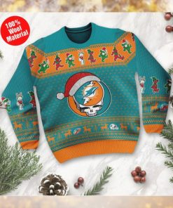 Miami Dolphins Grateful Dead SKull And Bears Custom Name Ugly Sweater NFL Football Christmas Shirt