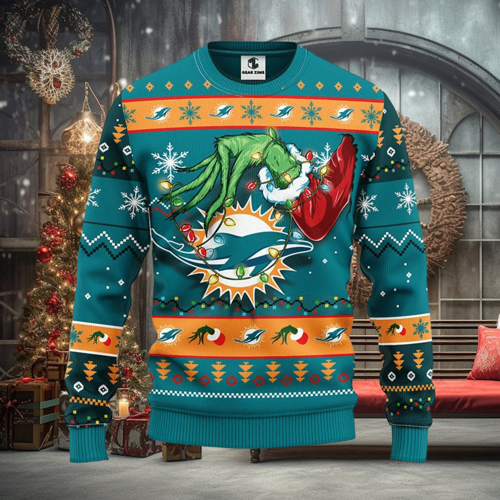 Miami Dolphins Grinch Christmas Ugly Sweater - Teeclover