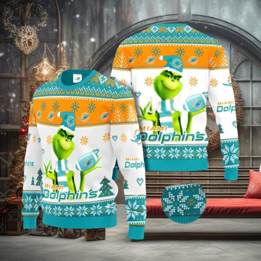Miami Dolphins Grinch Ugly Christmas Sweater Xmas 3D Printed Christmas Sweater Gift