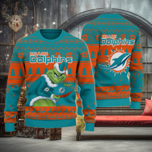 Miami Dolphins Grinch Ugly Christmas Sweater