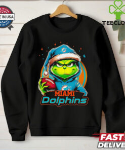 Miami Dolphins Grinch wearing Santa hat Christmas 2024 shirt