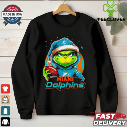Miami Dolphins Grinch wearing Santa hat Christmas 2024 shirt