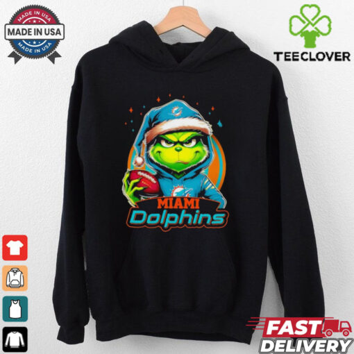 Miami Dolphins Grinch wearing Santa hat Christmas 2024 shirt