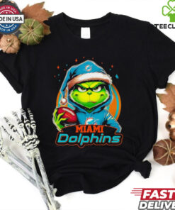 Miami Dolphins Grinch wearing Santa hat Christmas 2024 shirt