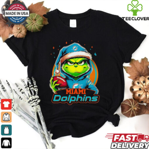 Miami Dolphins Grinch wearing Santa hat Christmas 2024 shirt