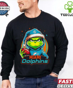 Miami Dolphins Grinch wearing Santa hat Christmas 2024 shirt