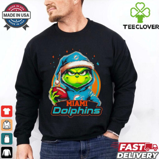 Miami Dolphins Grinch wearing Santa hat Christmas 2024 shirt
