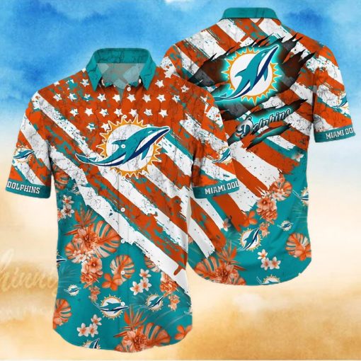 Miami Dolphins Hawaiian Shirt Tropical Flowers Unique Hawaiian Shirt