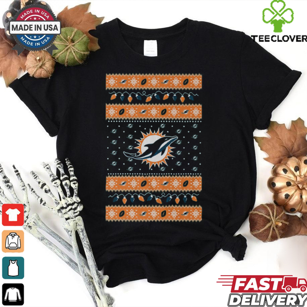 Miami Dolphins Holiday Lights Sweater T Shirt Miami Dolphins Holiday Lights Sweater T Shirt