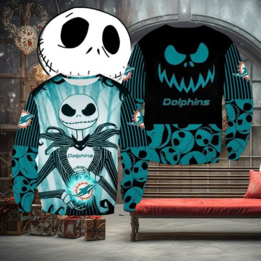 Miami Dolphins Jack Skellington Reindeer Christmas Ugly Sweater Halloween For Men And Women