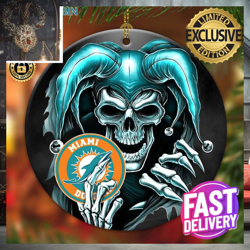 Miami Dolphins NFL Skull Joker Custom Name 2023 Holiday Gifts Christmas Decorations Ornament Miami Dolphins NFL Skull Joker Custom Name 2023 Holiday Gifts Christmas Decorations Ornament