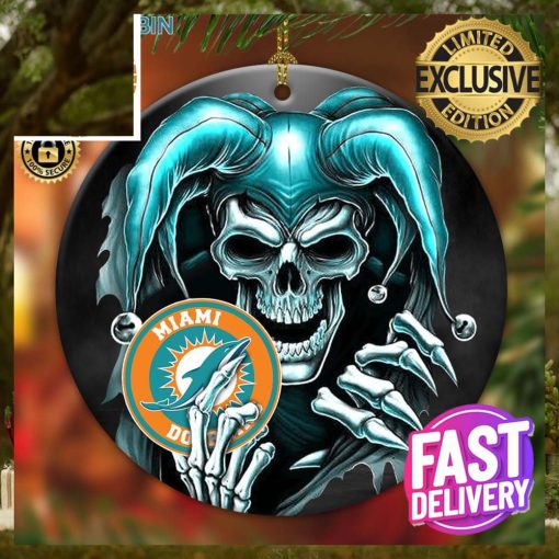 Miami Dolphins NFL Skull Joker Custom Name 2023 Holiday Gifts Christmas Decorations Ornament