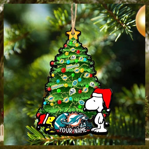 Miami Dolphins Personalized Your Name Snoopy And Peanut Ornament Christmas Gifts For NFL Fans SP161023148ID03