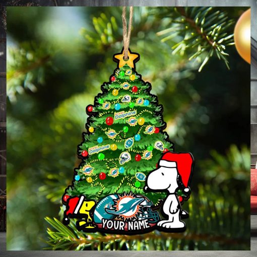 Miami Dolphins Personalized Your Name Snoopy And Peanut Ornament Christmas Gifts For NFL Fans SP161023148ID03