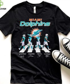 Miami Dolphins Raheem Mostert Jaylen Waddle Tyreek Hill And Tua Tagovailoa Abbey Road Signatures Shirt