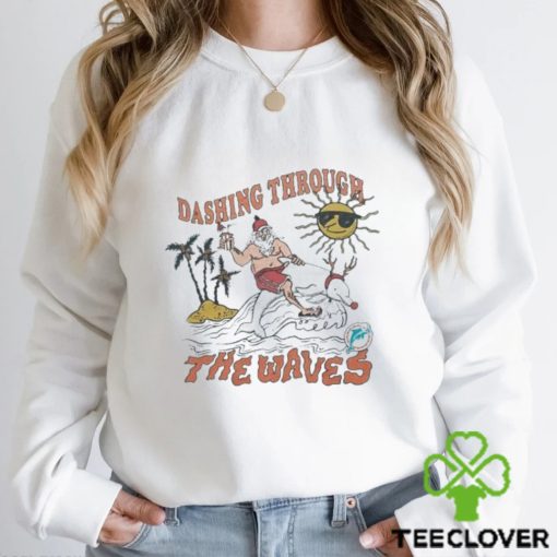 Miami Dolphins Santa dashing through the waves shirt