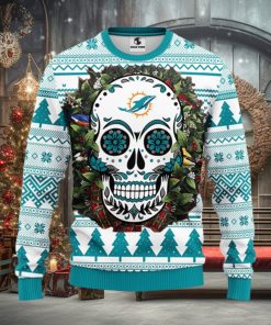 Miami Dolphins Skull Flower Ugly Christmas Ugly Sweater