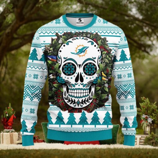 Miami Dolphins Skull Flower Ugly Christmas Ugly Sweater