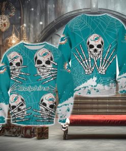 Miami Dolphins Skull Hallowen Cookie Halloween Ugly Sweater For Men And Women Gift Christmas