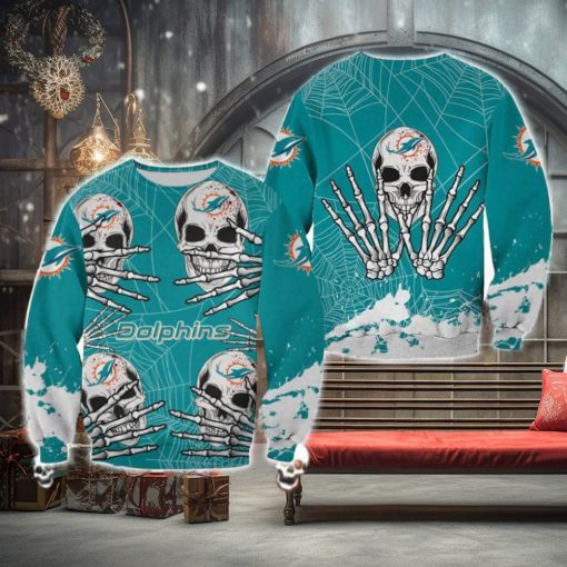 Miami Dolphins Skull Hallowen Cookie Halloween Ugly Sweater For Men And Women Gift Christmas