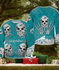 Miami Dolphins Skull Hallowen Cookie Halloween Ugly Sweater For Men And Women Gift Christmas