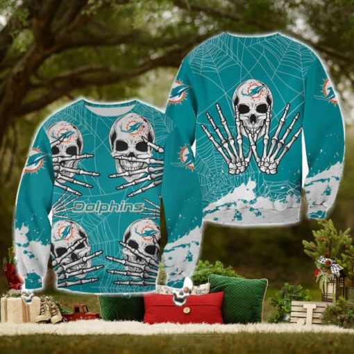 Miami Dolphins Skull Hallowen Cookie Halloween Ugly Sweater For Men And Women Gift Christmas