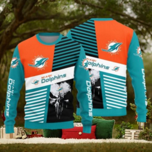 Miami Dolphins Skull Pattern Ugly Christmas Sweater