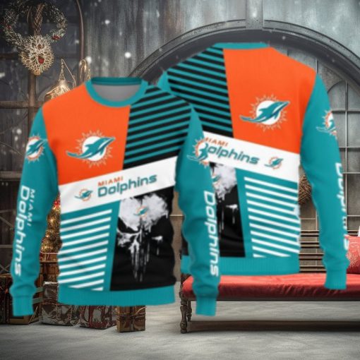 Miami Dolphins Skull Pattern Ugly Christmas Sweater