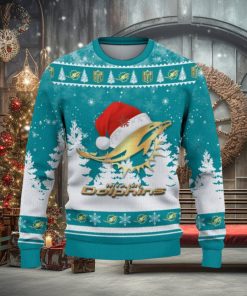 Miami Dolphins Ugly Christmas Sweater Snowflakes Santa Hat Logo For Men And Women Gift Christmas