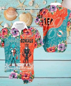 Miami Dolphins VS NFL Cincinnati Bengals Mascot Pocket Logo AOP Hawaiian Shirt For Men And Women