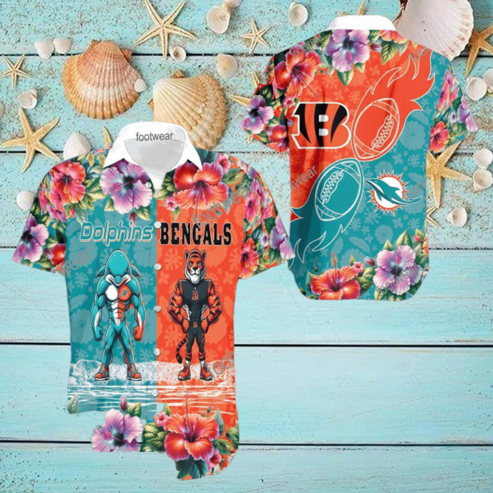 Miami Dolphins VS NFL Cincinnati Bengals Mascot Pocket Logo AOP Hawaiian Shirt For Men And Women Miami Dolphins VS NFL Cincinnati Bengals Mascot Pocket Logo AOP Hawaiian Shirt For Men And Women