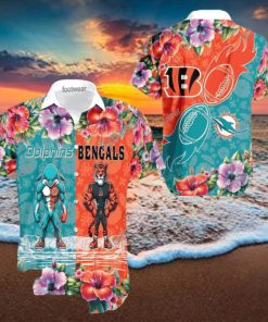 Miami Dolphins VS NFL Cincinnati Bengals Mascot Pocket Logo AOP Hawaiian Shirt For Men And Women