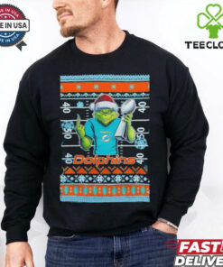 Miami Dolphins X Grinch Christmas with Super Bowl Trophy ugly Christmas shirt