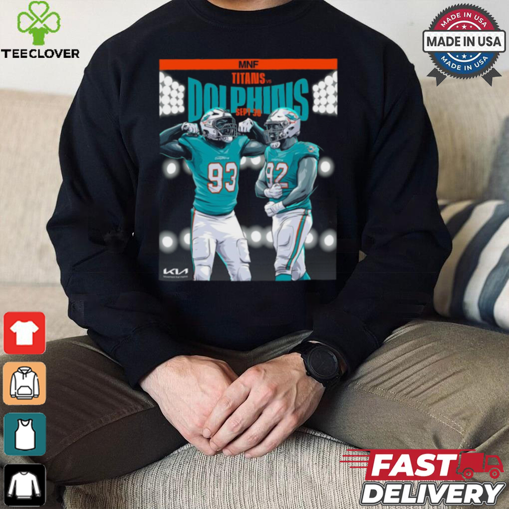 Miami Dolphins vs. Titans Sept 30, 2024 NFL Week 4 Matchup T Shirt Miami Dolphins vs. Titans Sept 30, 2024 NFL Week 4 Matchup T Shirt