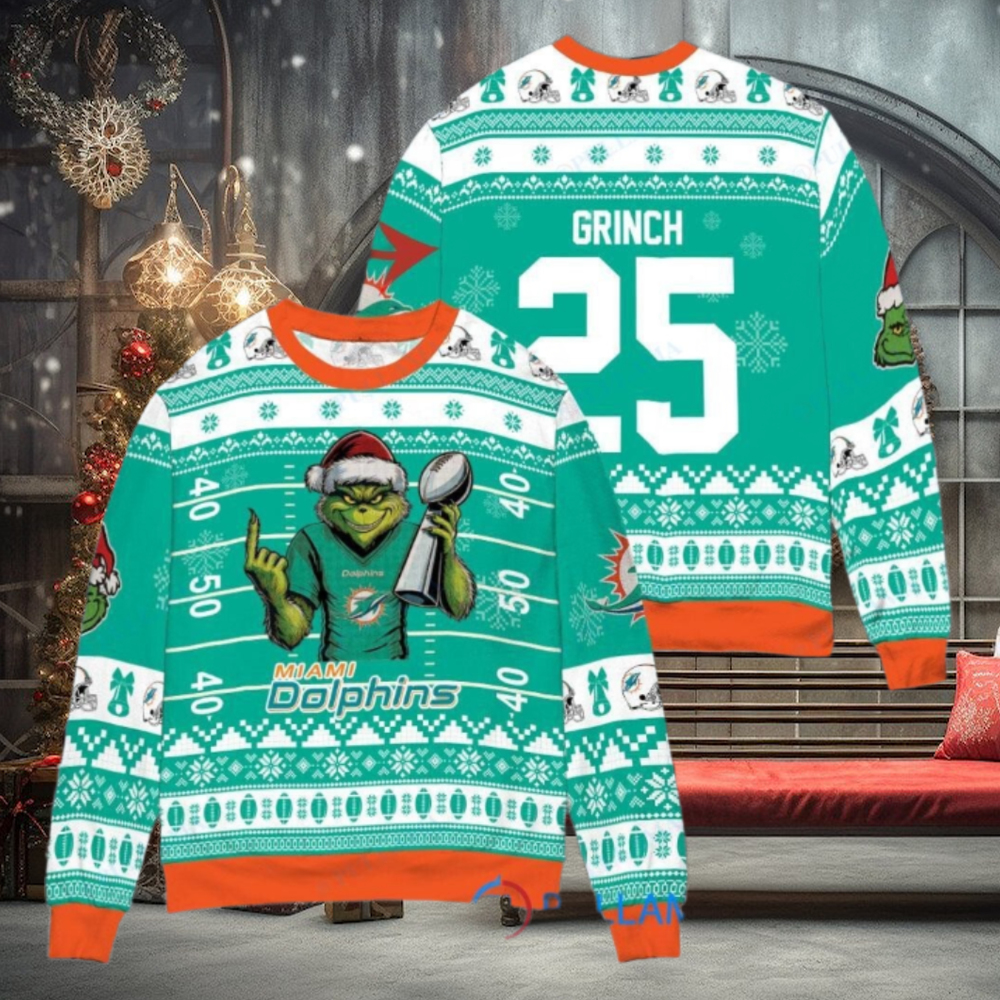 Miami Dolphins x Grinch Christmas Dr. Seuss How the Grinch Stole Christmas with Super Bowl Trophy Custom Ugly Christmas Sweater Miami Dolphins x Grinch Christmas Dr. Seuss How the Grinch Stole Christmas with Super Bowl Trophy Custom Ugly Christmas Sweater