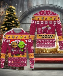 Miami Heat Baby Groot And Grinch Best Friends Football American New 3D Sweater Gift Ugly Christmas