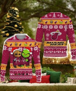 Miami Heat Baby Groot And Grinch Best Friends Football American New 3D Sweater Gift Ugly Christmas