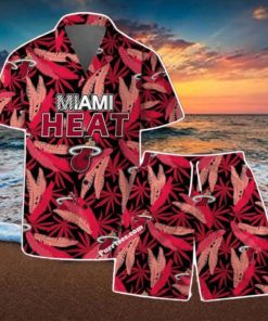 Miami Heat Team Logo Pattern Leaves Vintage Art Hawaiian Shirt & Short