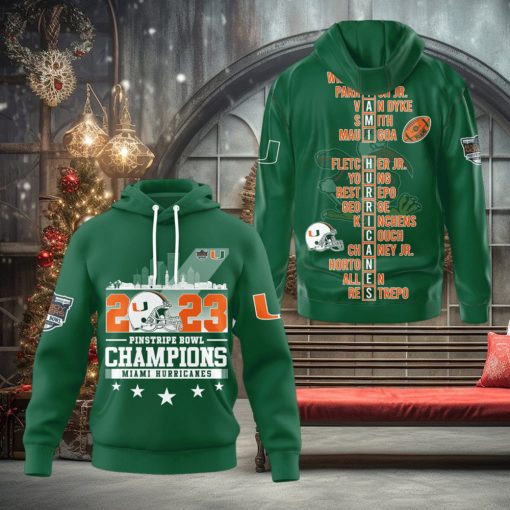 Miami Hurricanes 2023 Pinstripe Bowl Champions Hoodie T Shirt