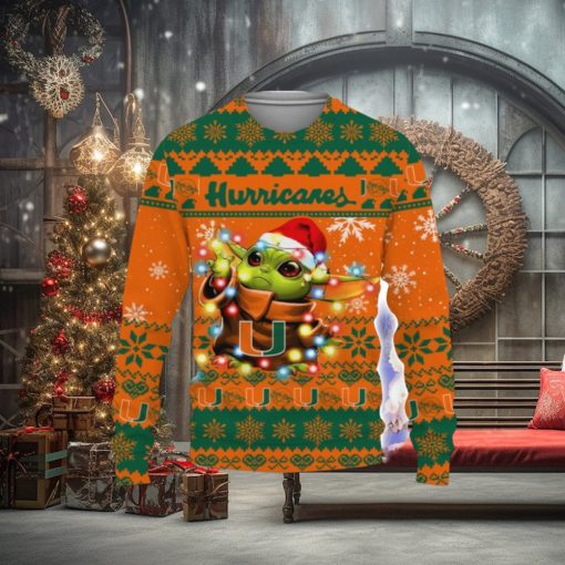 Miami Hurricanes Baby Yoda Star Wars Sports Football American Ugly Christmas Sweater Christmas Holiday Gift