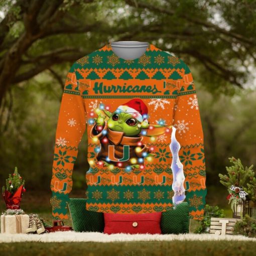 Miami Hurricanes Baby Yoda Star Wars Sports Football American Ugly Christmas Sweater Christmas Holiday Gift