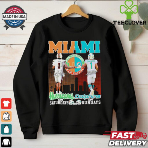 Miami Hurricanes Cam Ward On Saturdays X Miami Dolphins Tua Tagovailoa On Sundays Shirt
