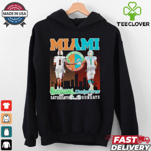 Miami Hurricanes Cam Ward On Saturdays X Miami Dolphins Tua Tagovailoa On Sundays Shirt